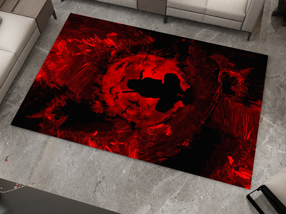 Naruto Akatsuki Moon Rug, Naruto Inspired Ninja Carpet, Red Moon Decor