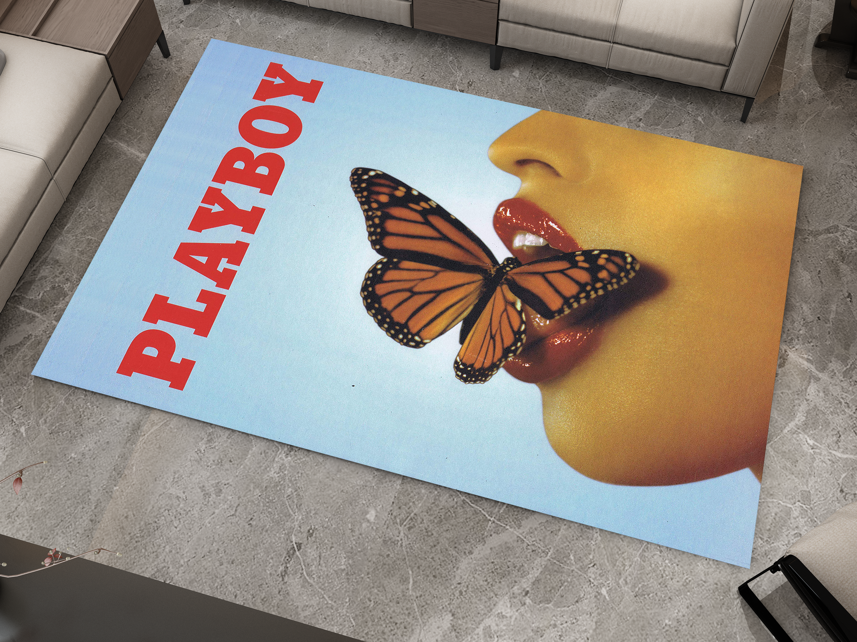 Playboy Vintage Butterfly Lips Rug - Bold and Artistic Custom Home Décor Carpet