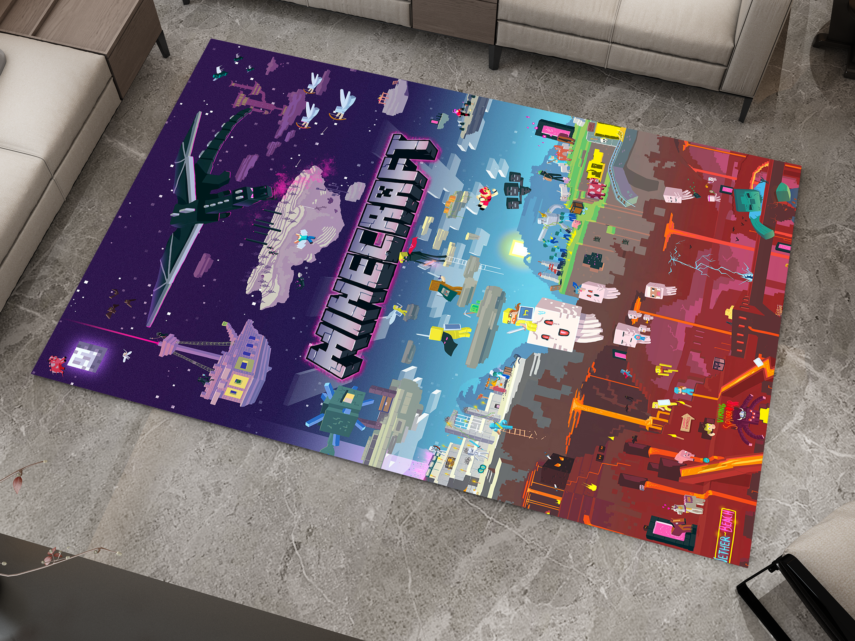 Minecraft Nether to End Themed Custom Rug – Perfect for Gaming Rooms