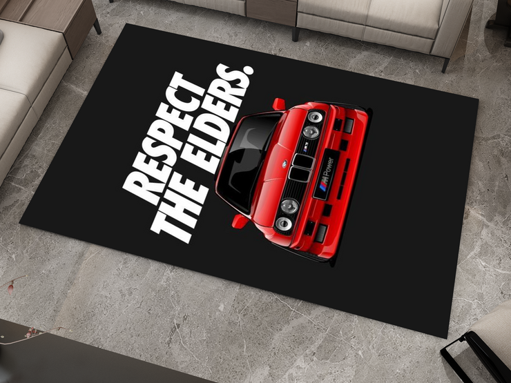 BMW E30 Car Rug, Racing Inspired Red Carpet, Garage Rug