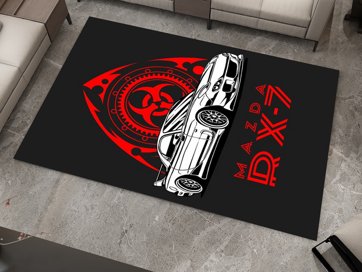 Mazda RX-7 Car Rug, Racing Inspired Carpet, Garage Rug