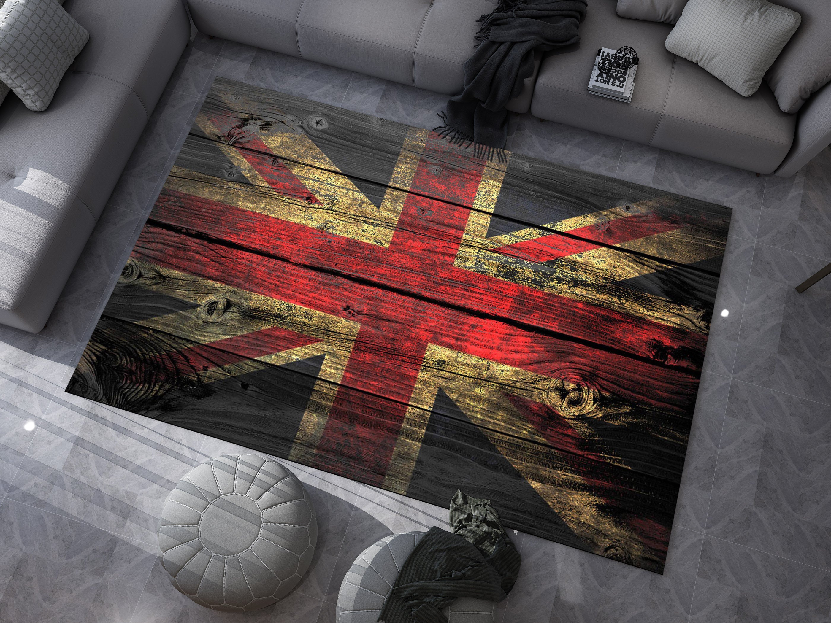 English Vintage Union Jack Custom Rug – British Flag Inspired Room Decor