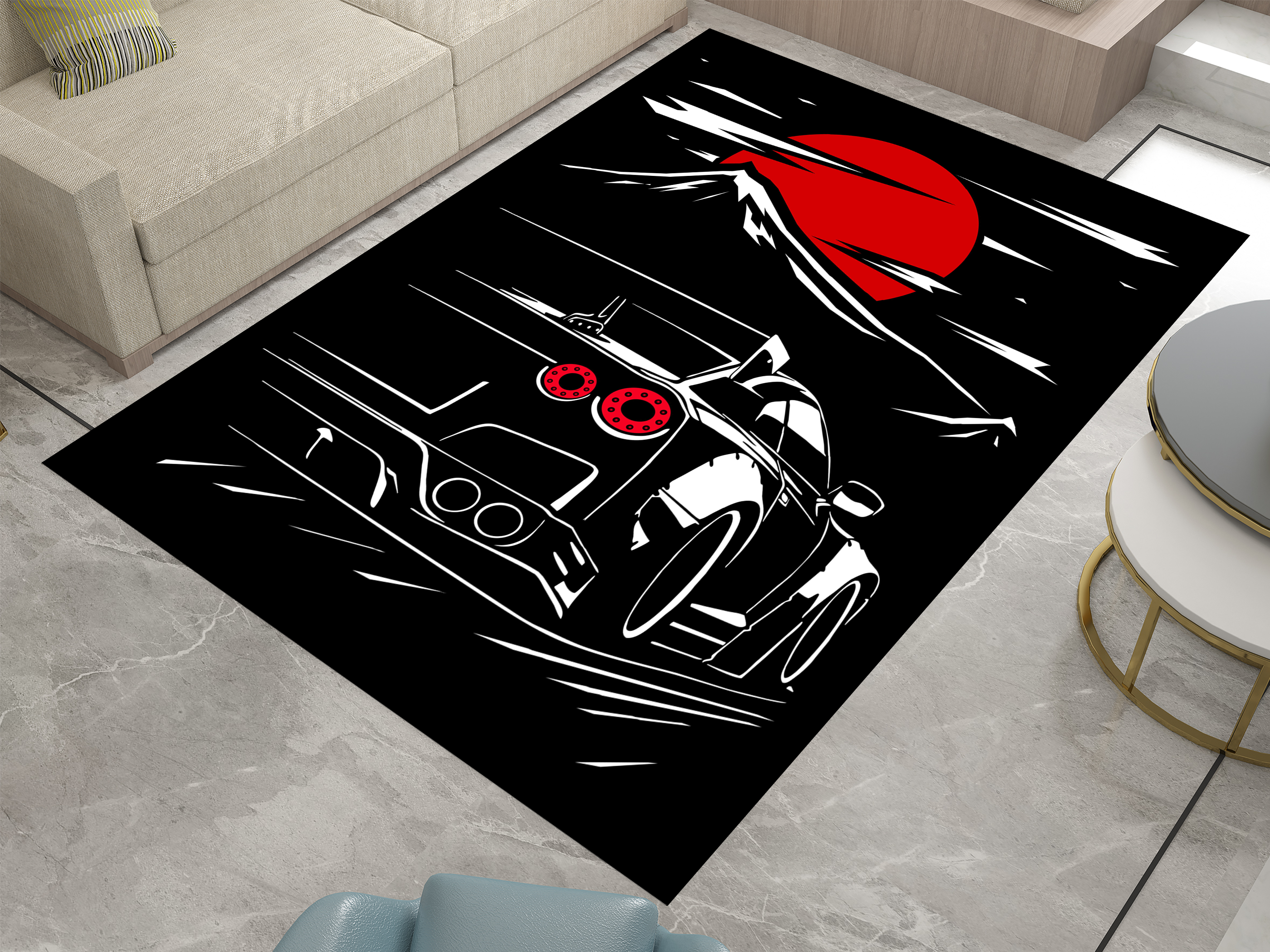 Nissan GTR Car Rug, Racing Inspired Carpet, Garage Rug
