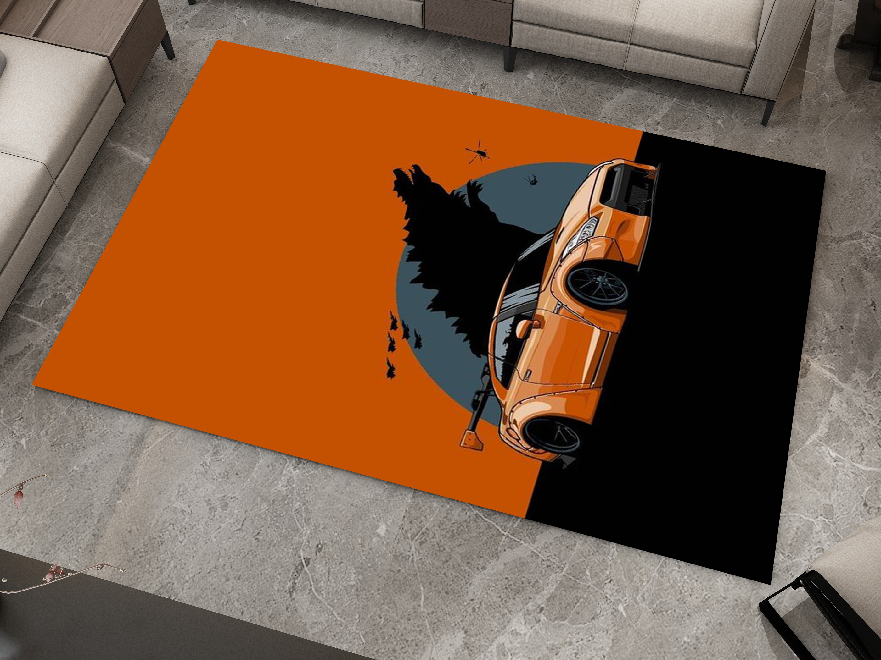 Nissan GTR Car Blue Rug, Racing Inspired Carpet, Garage Rug