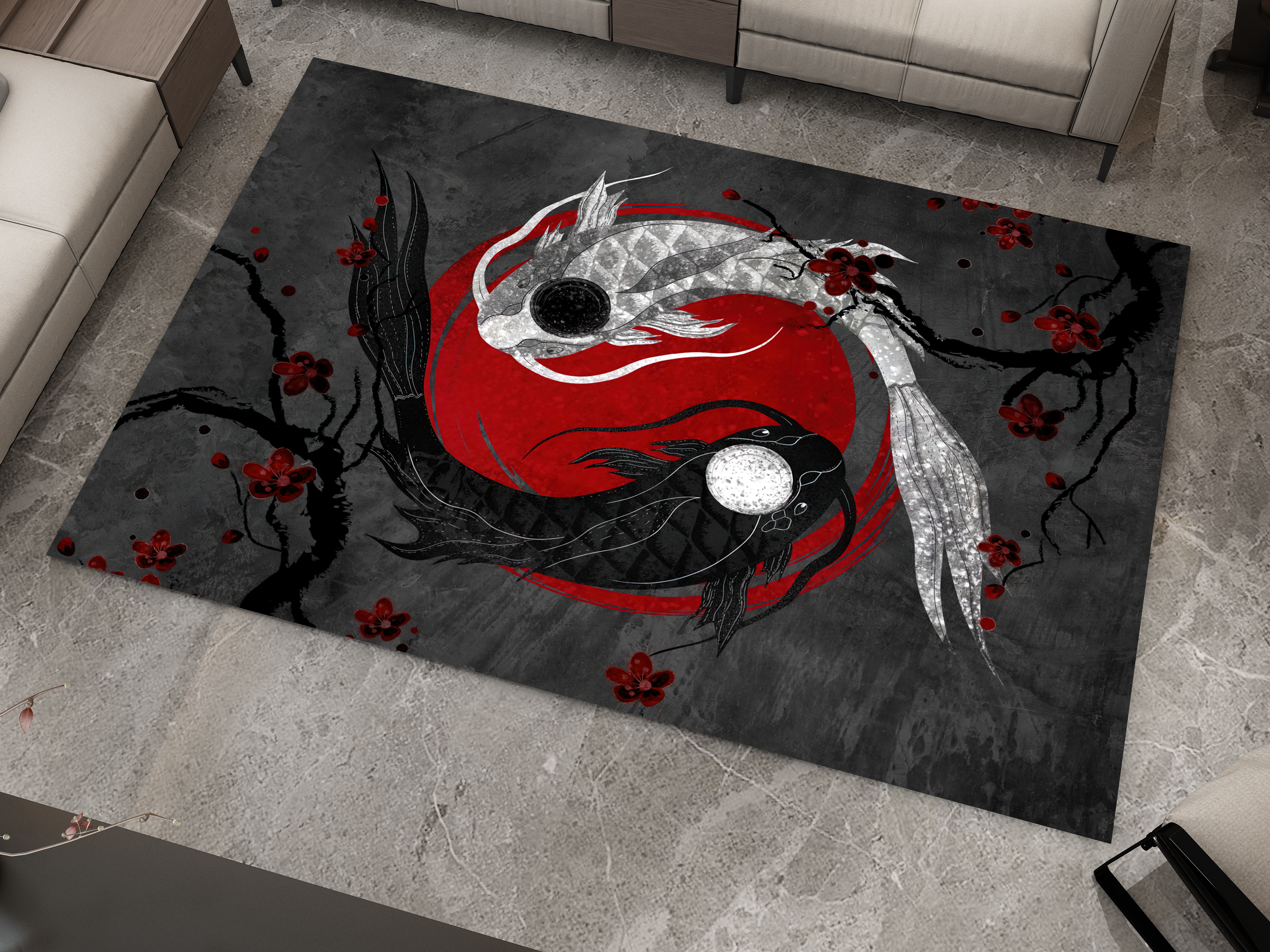 Yin Yang Koi Rug, Asian Decoration Carpet, Cozy Rug