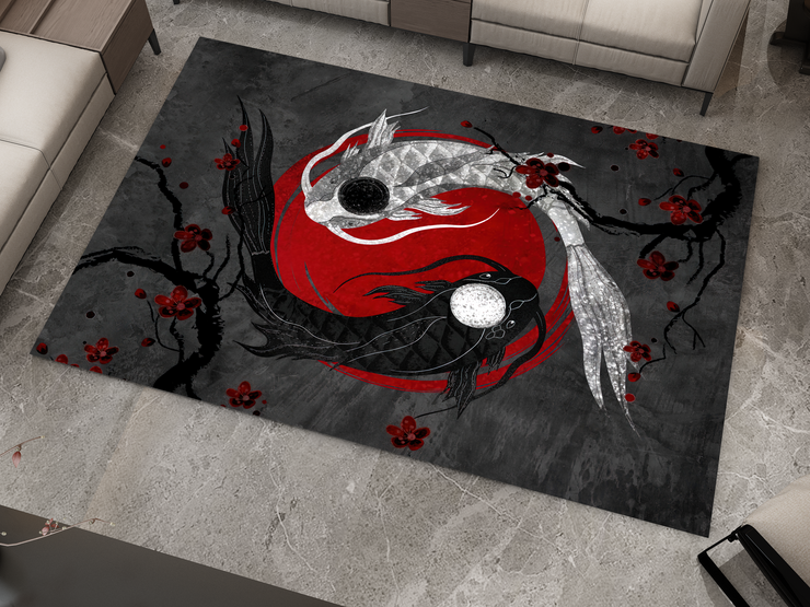 Yin Yang Koi Rug, Asian Decoration Carpet, Cozy Rug
