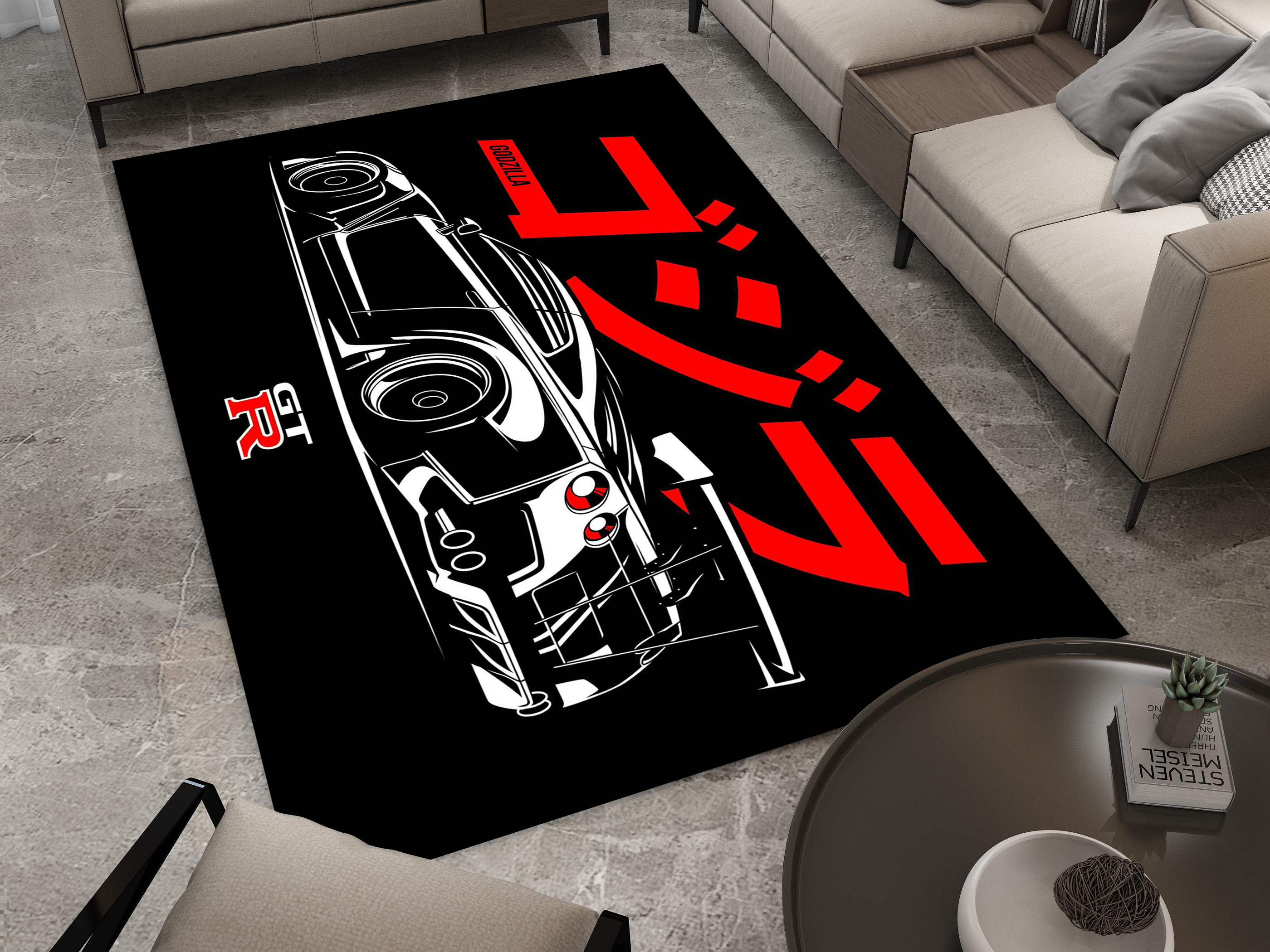 Nissan GTR Car Rug, Racing Inspired Carpet, Garage Rug