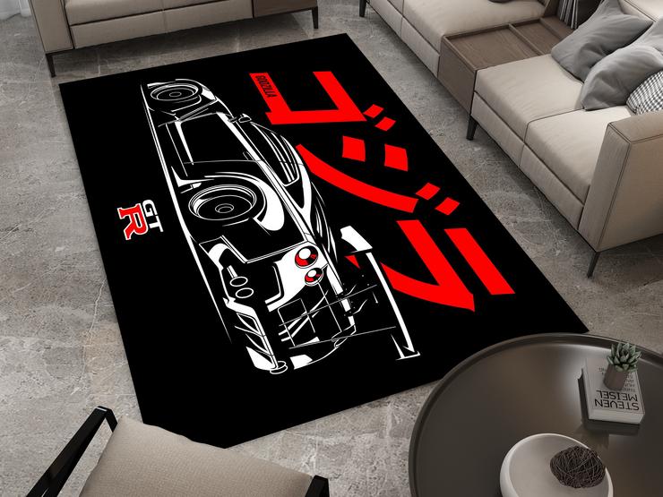 Nissan GTR Car Rug, Racing Inspired Carpet, Garage Rug