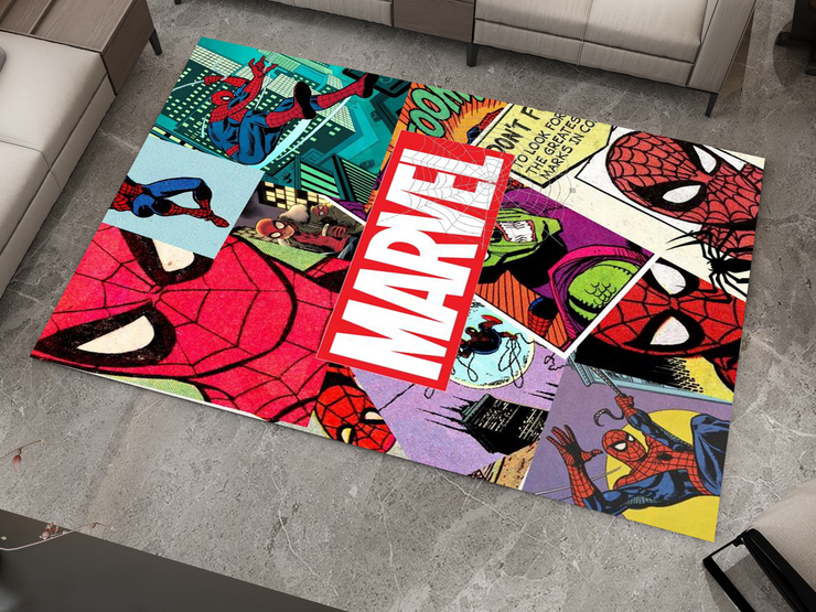 Spiderman Spidey Face Rug, Cartoon-Inspired Carpet, Marvel Spiderman Rug, Geek Gift