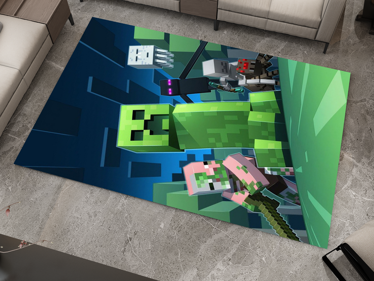 Minecraft Mob Mayhem Custom Rug – Perfect for Gamers and Fans, Gamer Carpet