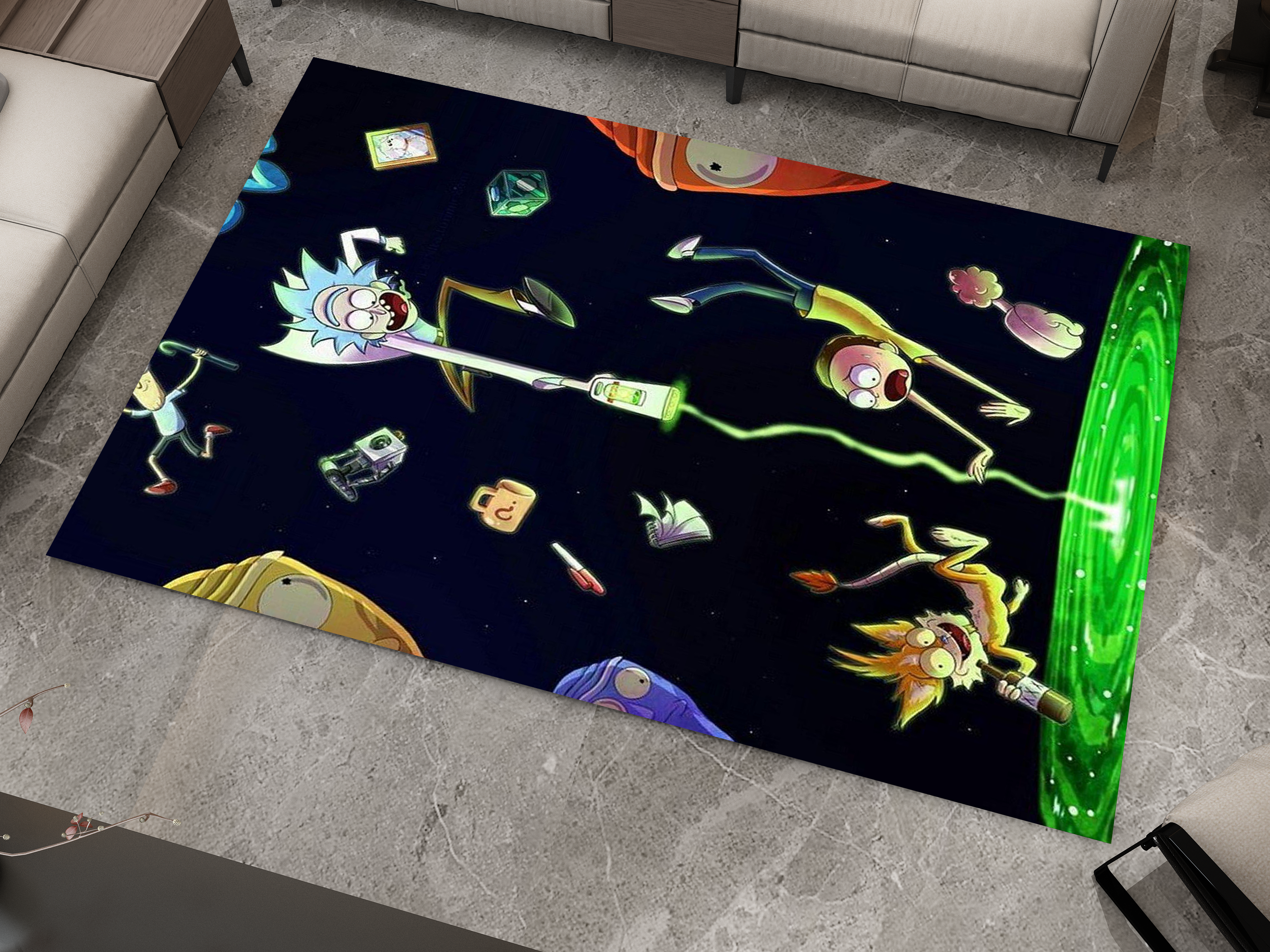 Rick and Morty Rug, Cartoon-Inspired Carpet, Portal Rick Rug, Geek Gift
