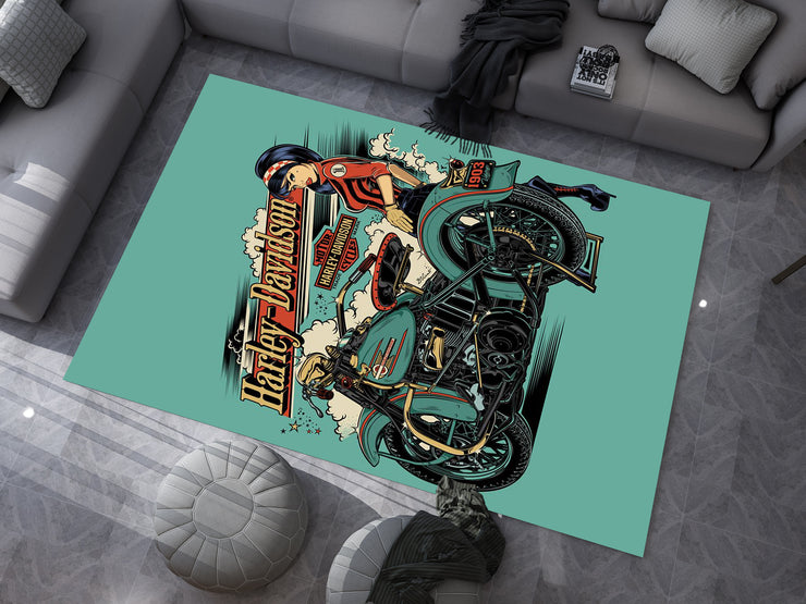 Harley-Davidson Road Custom Rug – Biker-Inspired Garage Decor for Motorcycle Enthusiasts, Motorcycle Carpet