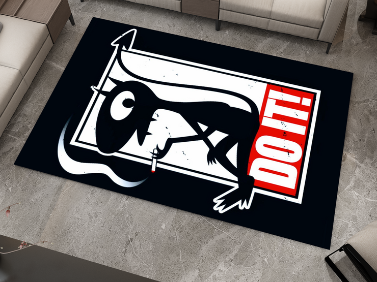 Do It! Smoking Cartoon Devil Rug - Edgy and Bold Custom Design