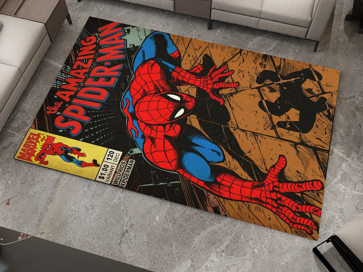 Spiderman Spidey Face Rug, Cartoon-Inspired Carpet, Marvel Spiderman Rug, Geek Gift