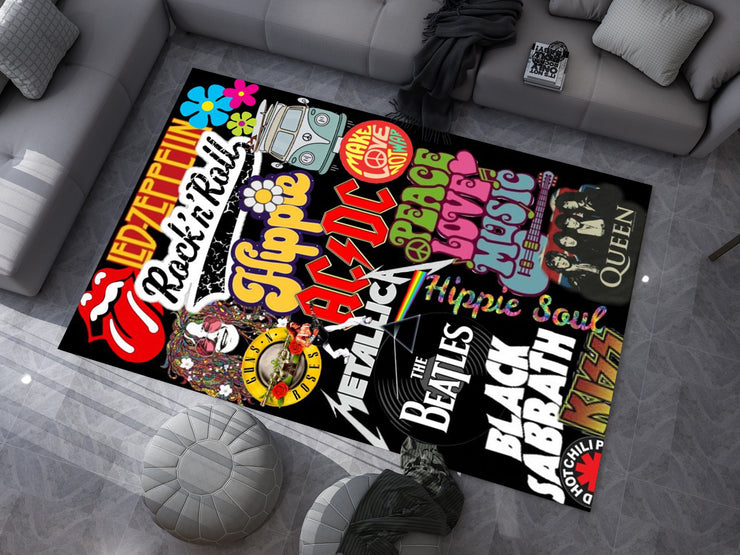 Rock Legends Custom Music Rug – Retro Music Icons Room Decor, Studio Music Carpet