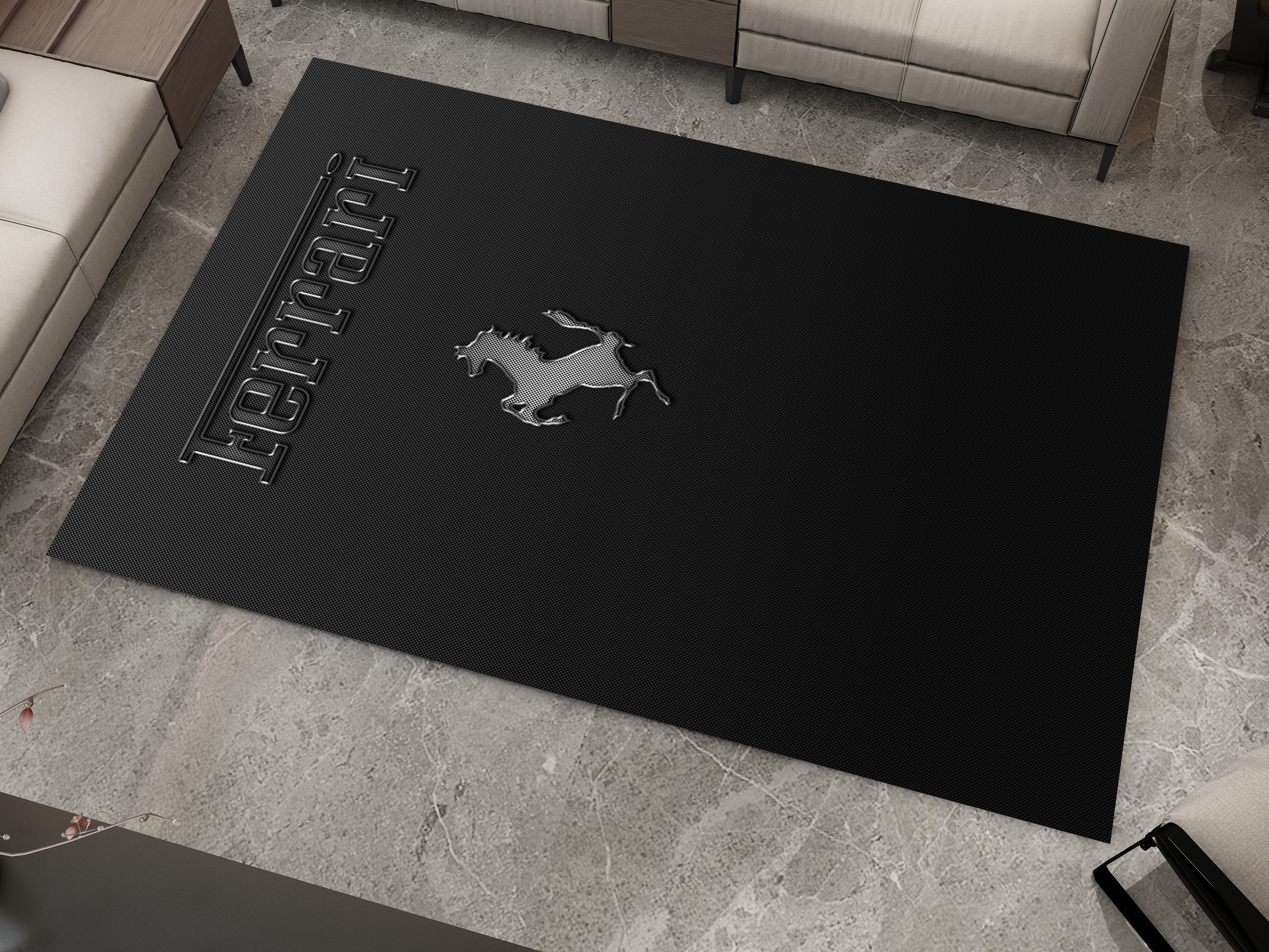 Ferrari Carbon Car Rug, Racing Inspired Carpet, Garage Rug, Ferrari Decoration
