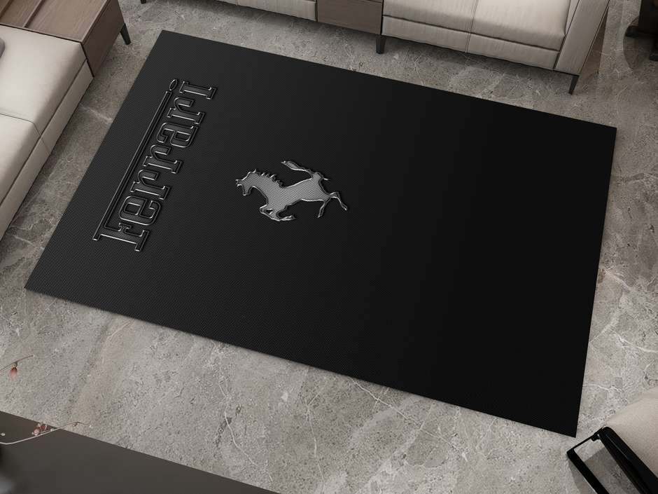 Ferrari Carbon Car Rug, Racing Inspired Carpet, Garage Rug, Ferrari Decoration