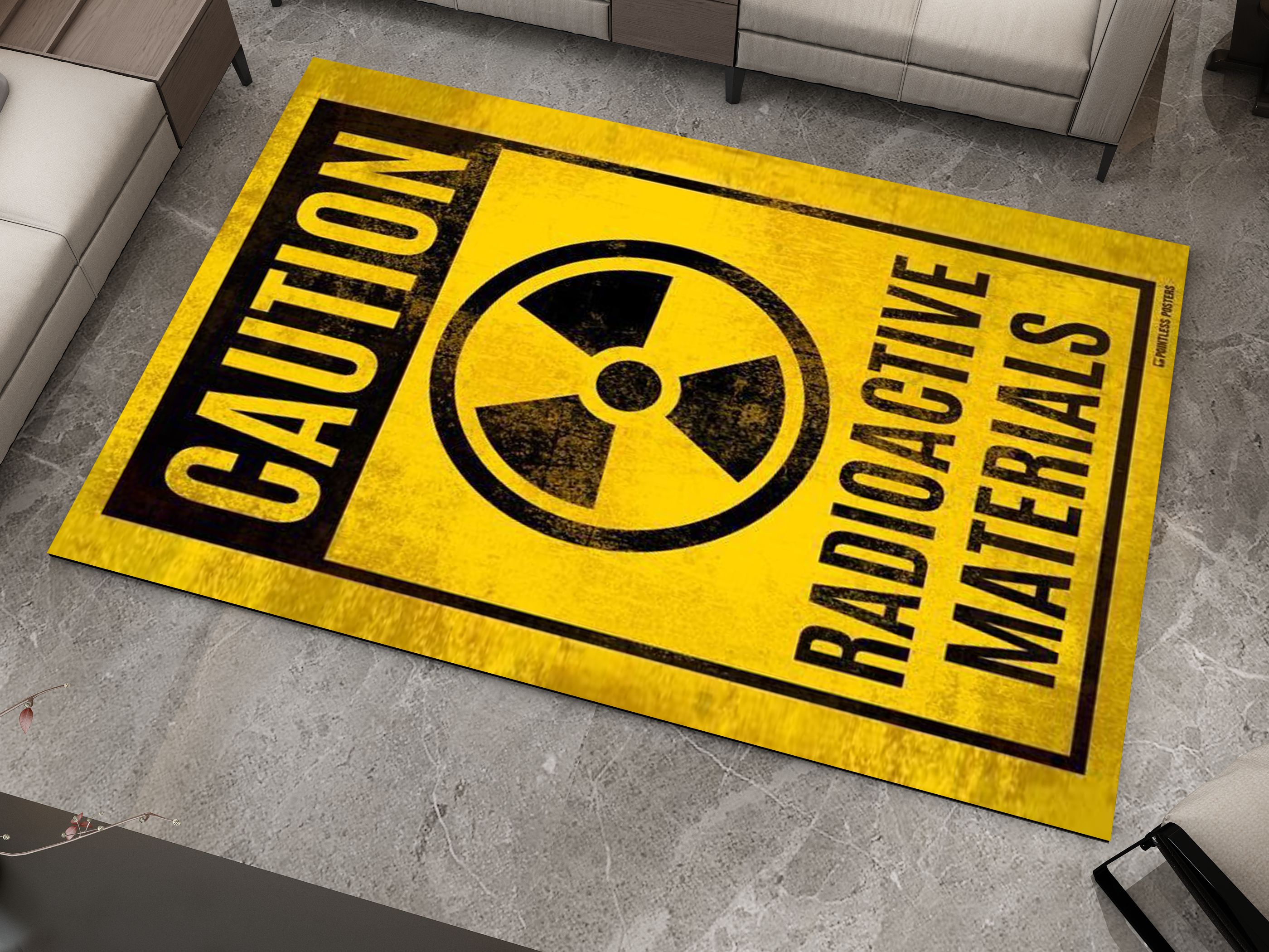 Caution Radioactive Materials Rug - Bold Industrial Warning Sign Design Carpet