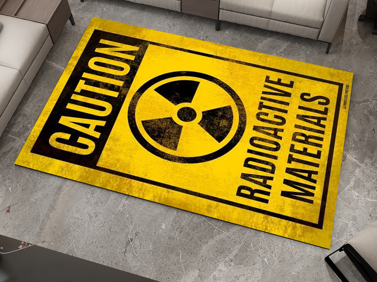 Caution Radioactive Materials Rug - Bold Industrial Warning Sign Design Carpet