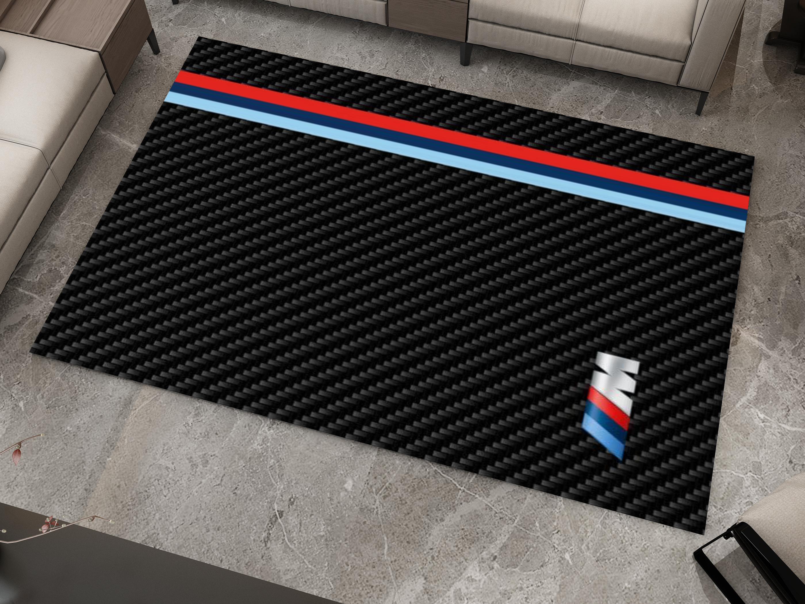 BMW Car Rug, Racing Inspired Carpet, Garage Rug