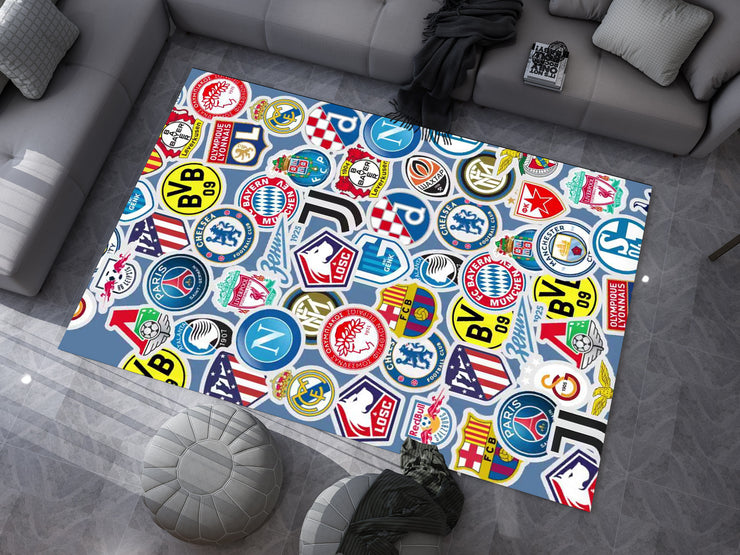 Champions League Teams Custom Rug – Football Club Logos Room Decor, European Football Carpet