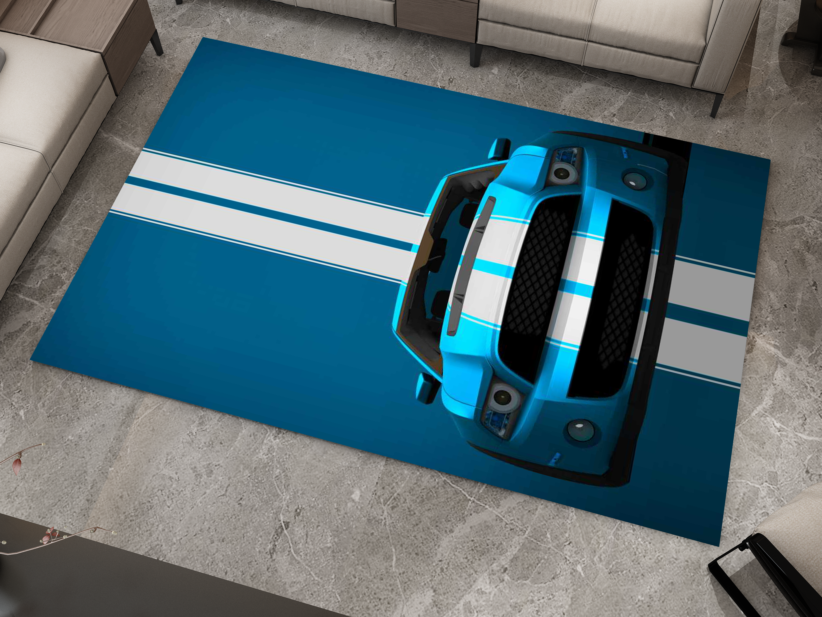 Mustang Car Rug, Ford Racing Inspired Carpet, Garage Rug, Ford Car Decoration