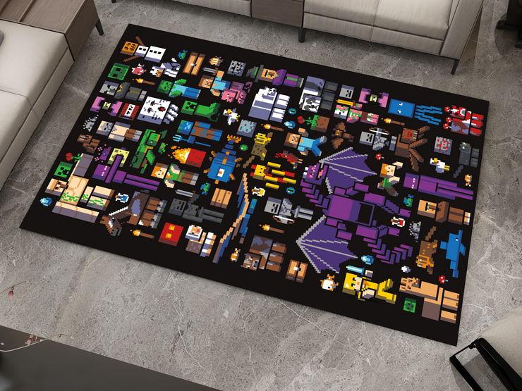Pixelated Minecraft Characters Custom Rug – Gaming Decor for Fans, Gamer Carpet