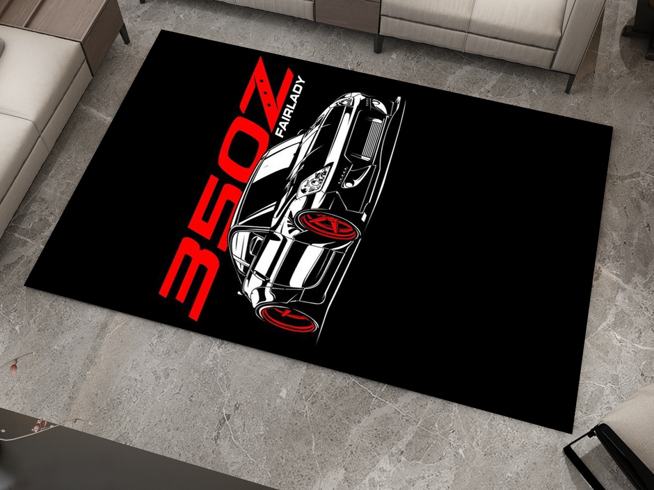 Nissan 350Z GTR Car Rug, Racing Inspired Carpet, Garage Rug