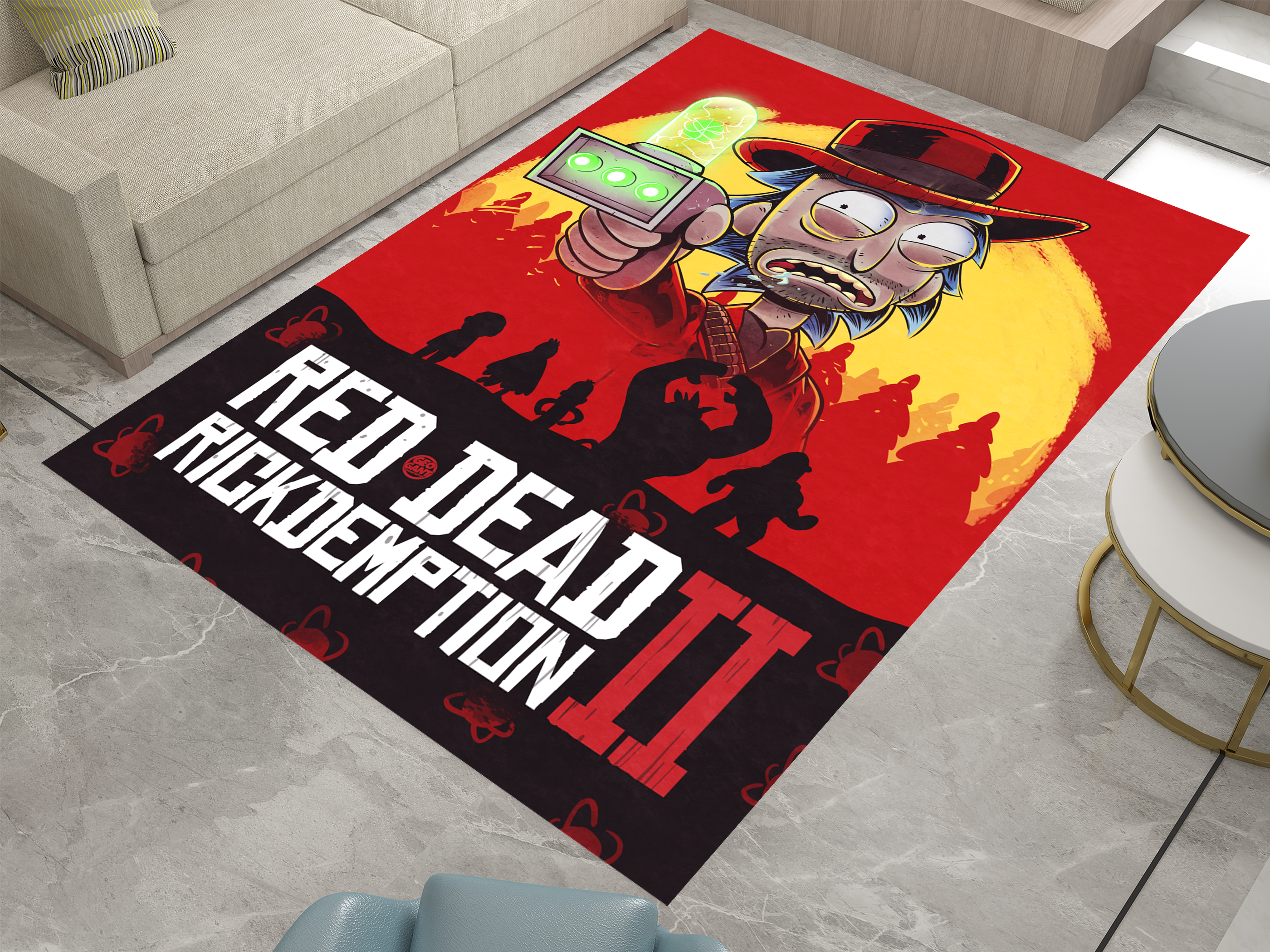 Rick and Morty  Red Dead Rug, Cartoon-Inspired Carpet, Portal Rick Rug, Geek Gift, RDR 2 Gamer Rug