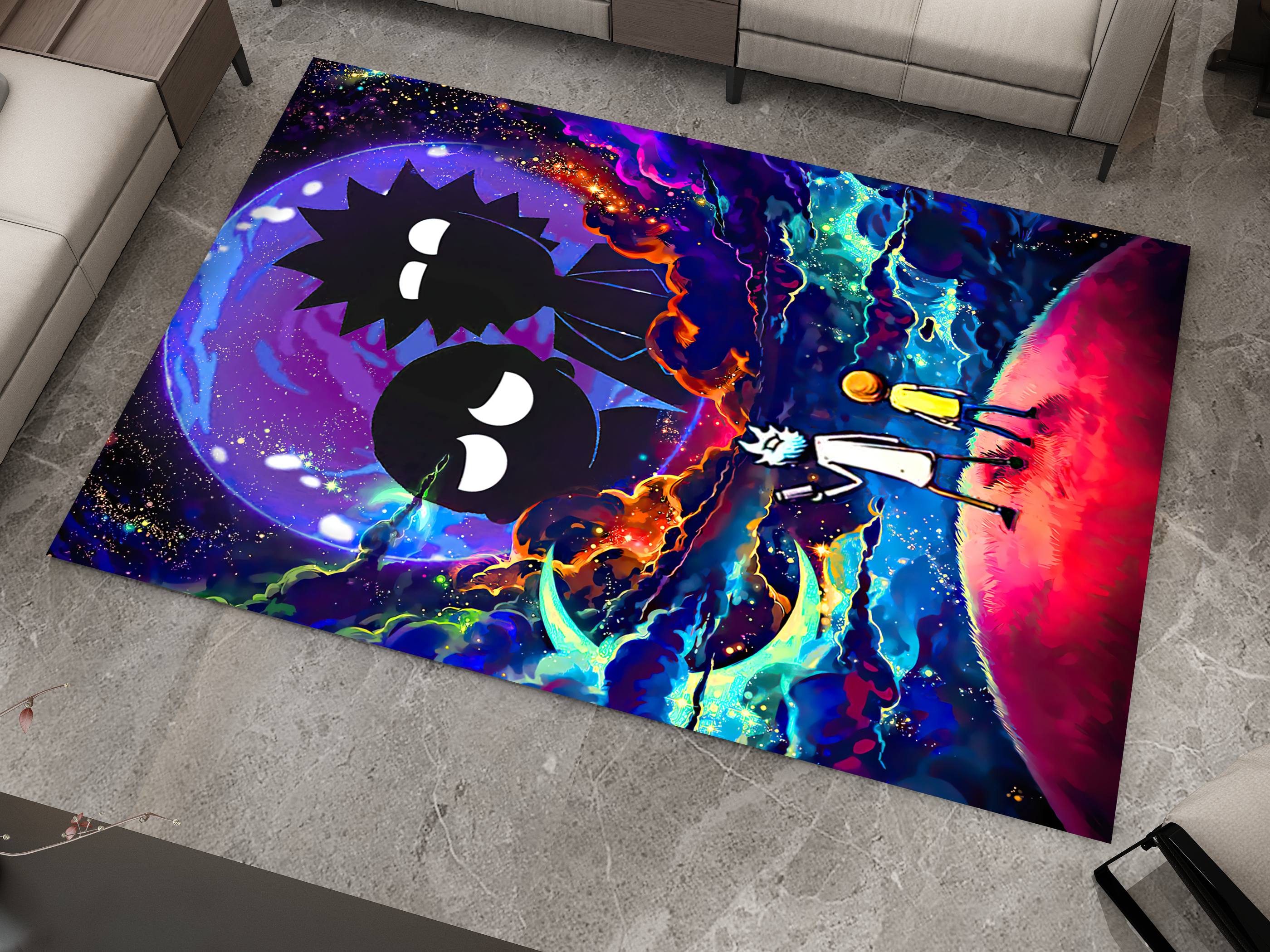 Rick and Morty Rug, Cartoon-Inspired Carpet, Portal Rick Rug, Geek Gift