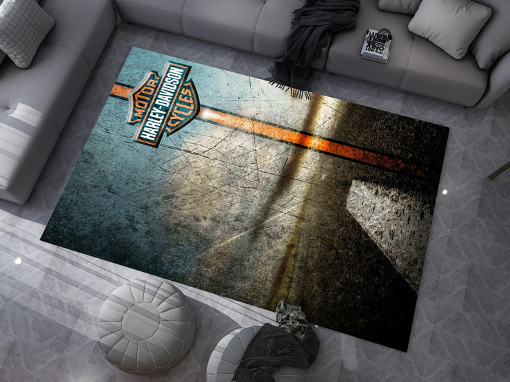 Harley-Davidson Road Custom Rug – Biker-Inspired Garage Decor for Motorcycle Enthusiasts, Motorcycle Carpet