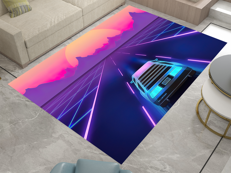 Cyberpunk Car Rug, Futuristic Racing Inspired Carpet, Garage Rug, Gamer Decoration