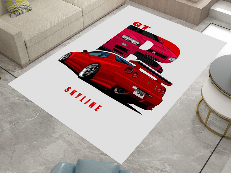 Nissan Skyline GTR Car Rug, Racing Inspired Carpet, Garage Rug