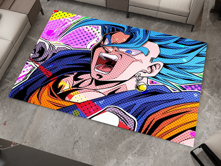 Super Saiyan Blue Goku Rug, Dragon Ball Z Rug, Anime Pop Art Carpet