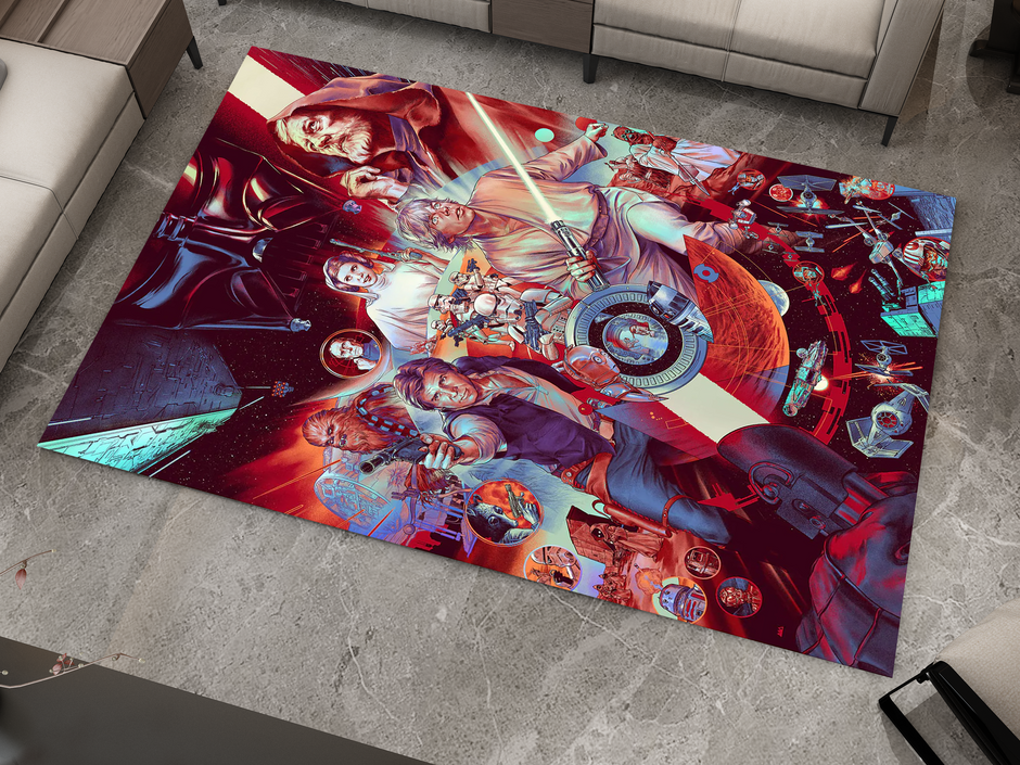 Star Wars Classic Rug, Epic Battle Scene Carpet, Galactic Home Decor