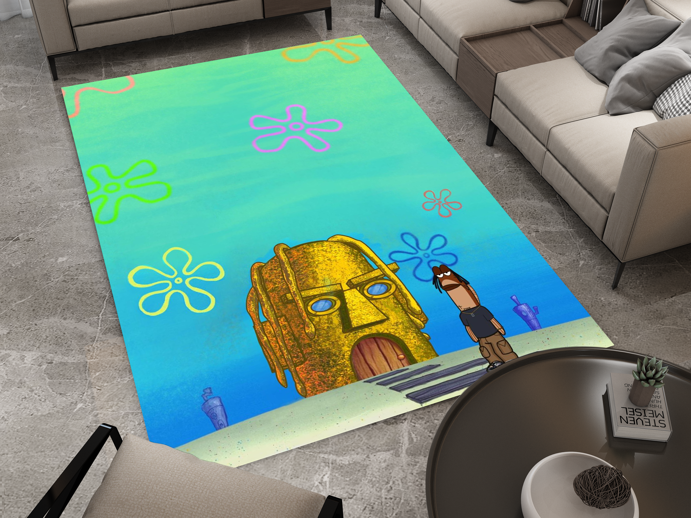 Travis SpongeBob Edition Rug - Fun and Quirky Crossover Design, Hip-hop Carpet