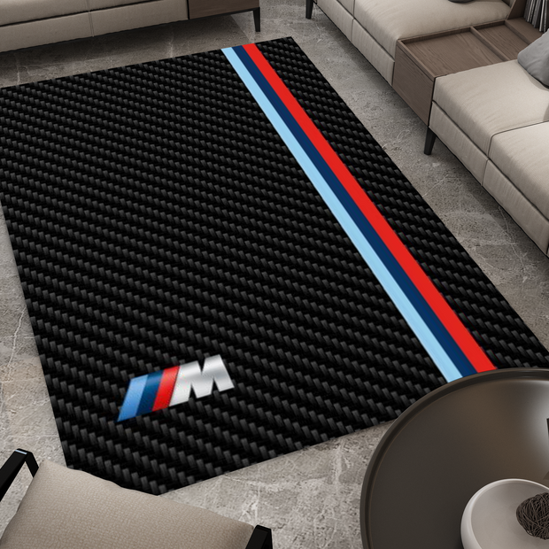 BMW Car Rug, Racing Inspired Carpet, Garage Rug