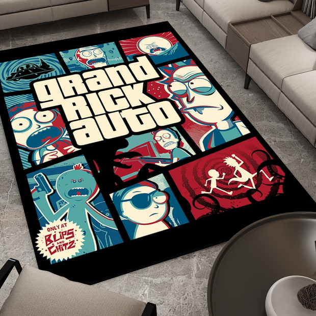 Rick and Morty GTA Rug, Cartoon-Inspired Carpet, Portal Rick Rug, Geek Gift, Gamer Decoration