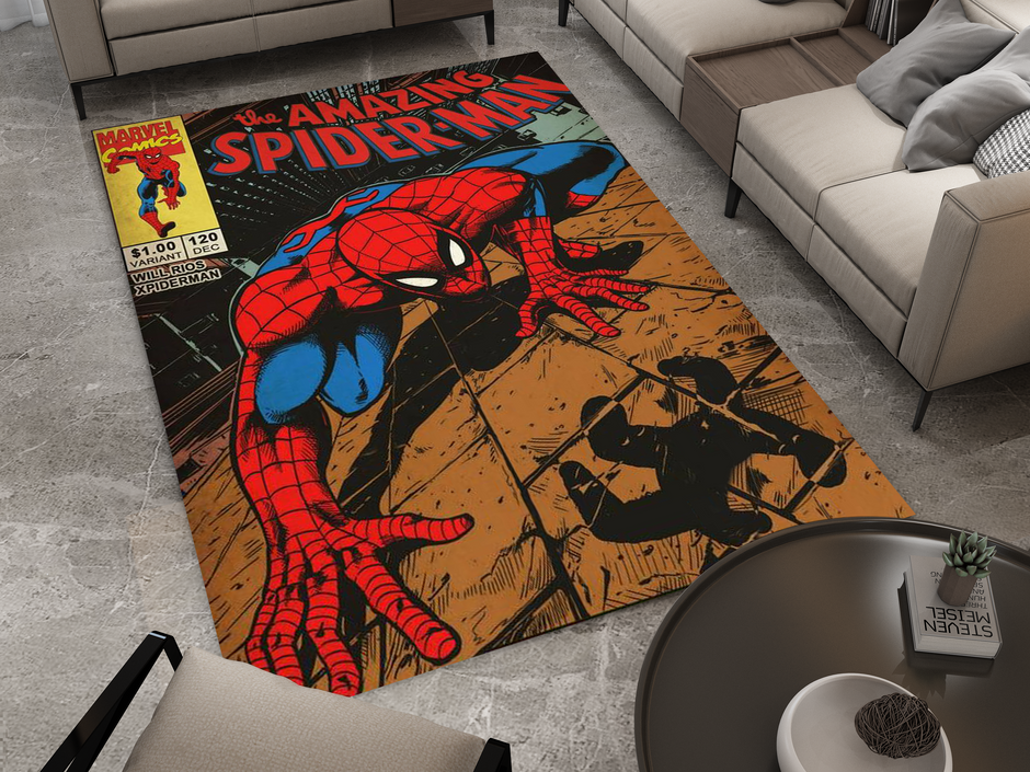 Spiderman Spidey Face Rug, Cartoon-Inspired Carpet, Marvel Spiderman Rug, Geek Gift