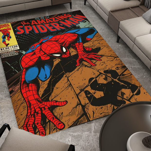 Spiderman Spidey Face Rug, Cartoon-Inspired Carpet, Marvel Spiderman Rug, Geek Gift