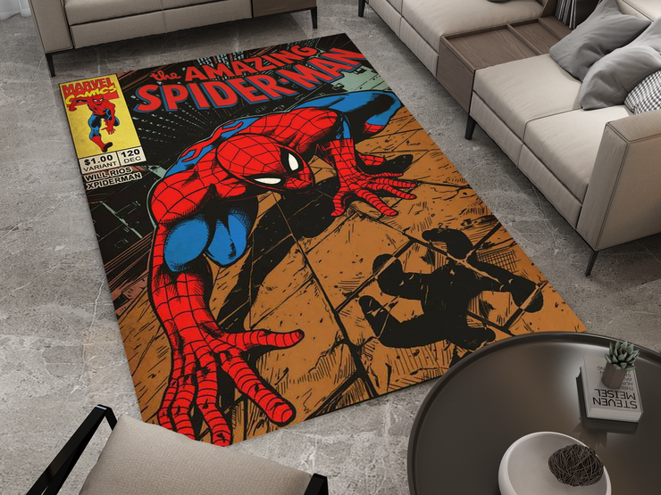 Spiderman Spidey Face Rug, Cartoon-Inspired Carpet, Marvel Spiderman Rug, Geek Gift