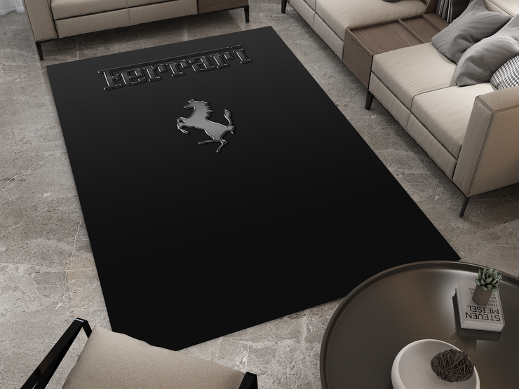 Ferrari Carbon Car Rug, Racing Inspired Carpet, Garage Rug, Ferrari Decoration