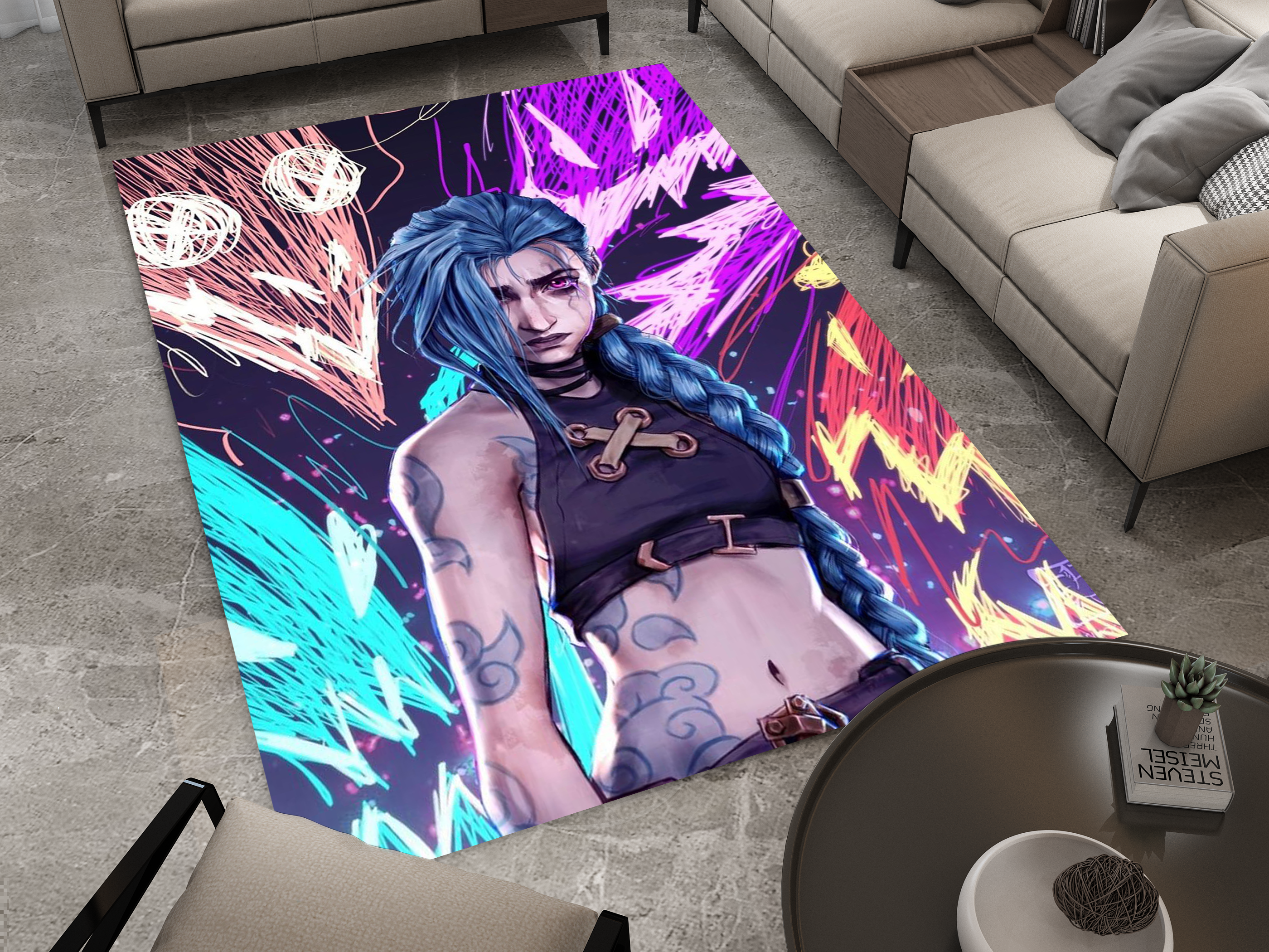 Arcane Jinx Rug, League of Legends Carpet, Gamer Rug Decoration