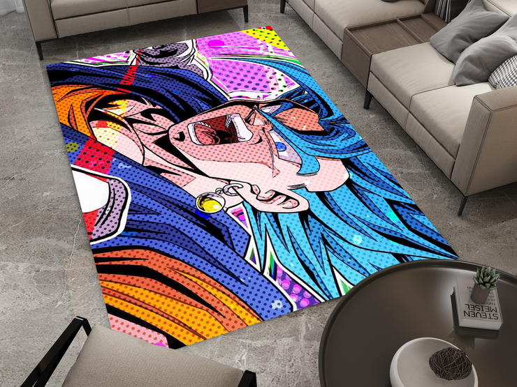 Super Saiyan Blue Goku Rug, Dragon Ball Z Rug, Anime Pop Art Carpet