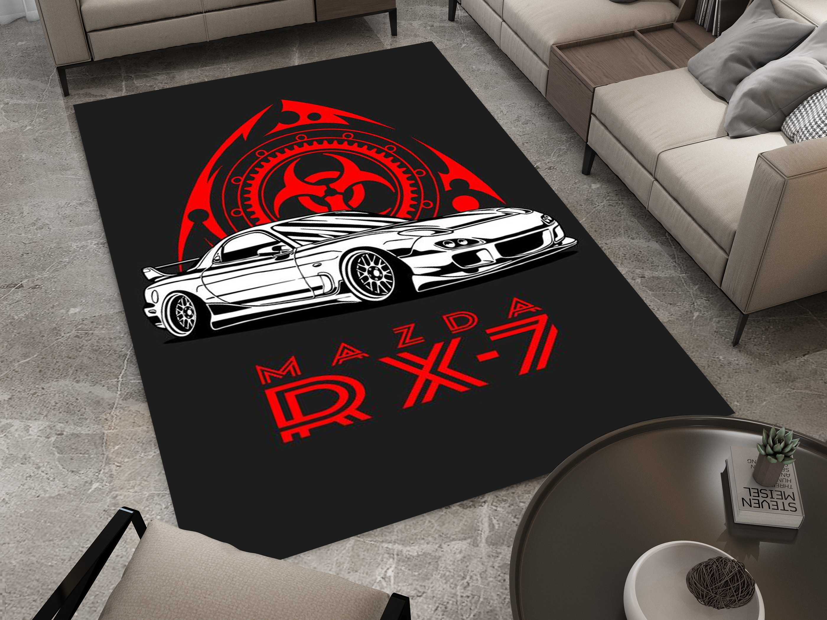 Mazda RX-7 Car Rug, Racing Inspired Carpet, Garage Rug