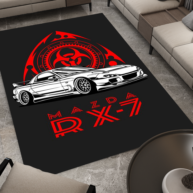 Mazda RX-7 Car Rug, Racing Inspired Carpet, Garage Rug