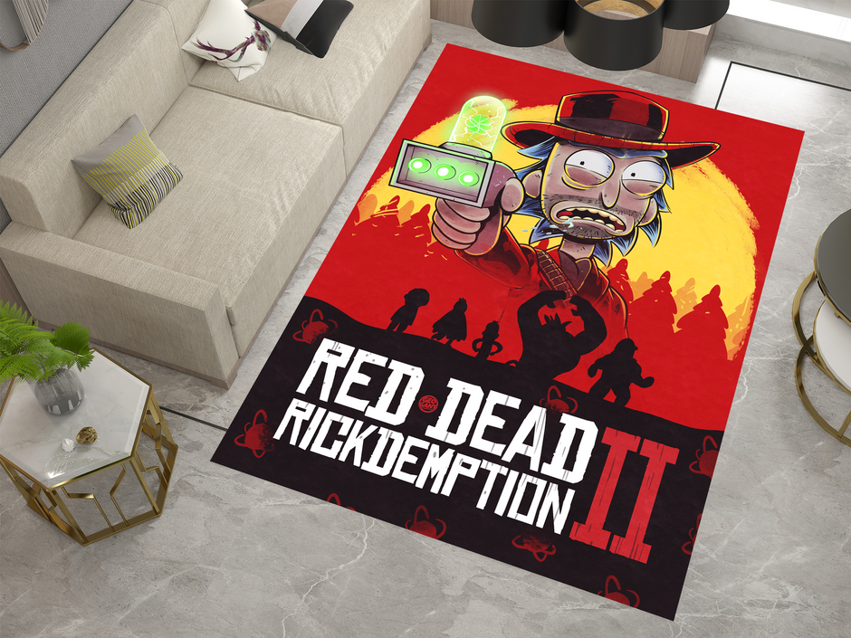 Rick and Morty  Red Dead Rug, Cartoon-Inspired Carpet, Portal Rick Rug, Geek Gift, RDR 2 Gamer Rug