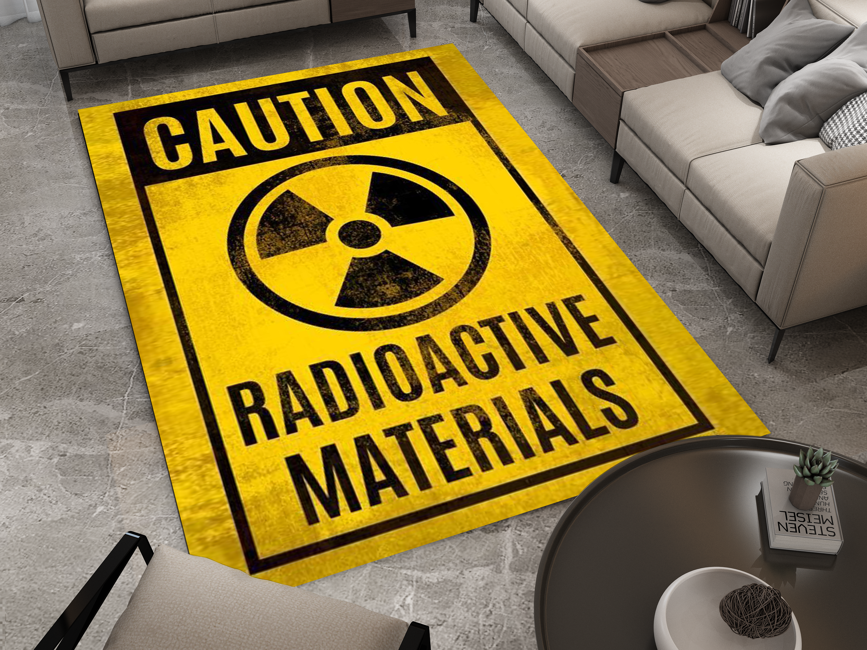 Caution Radioactive Materials Rug - Bold Industrial Warning Sign Design Carpet