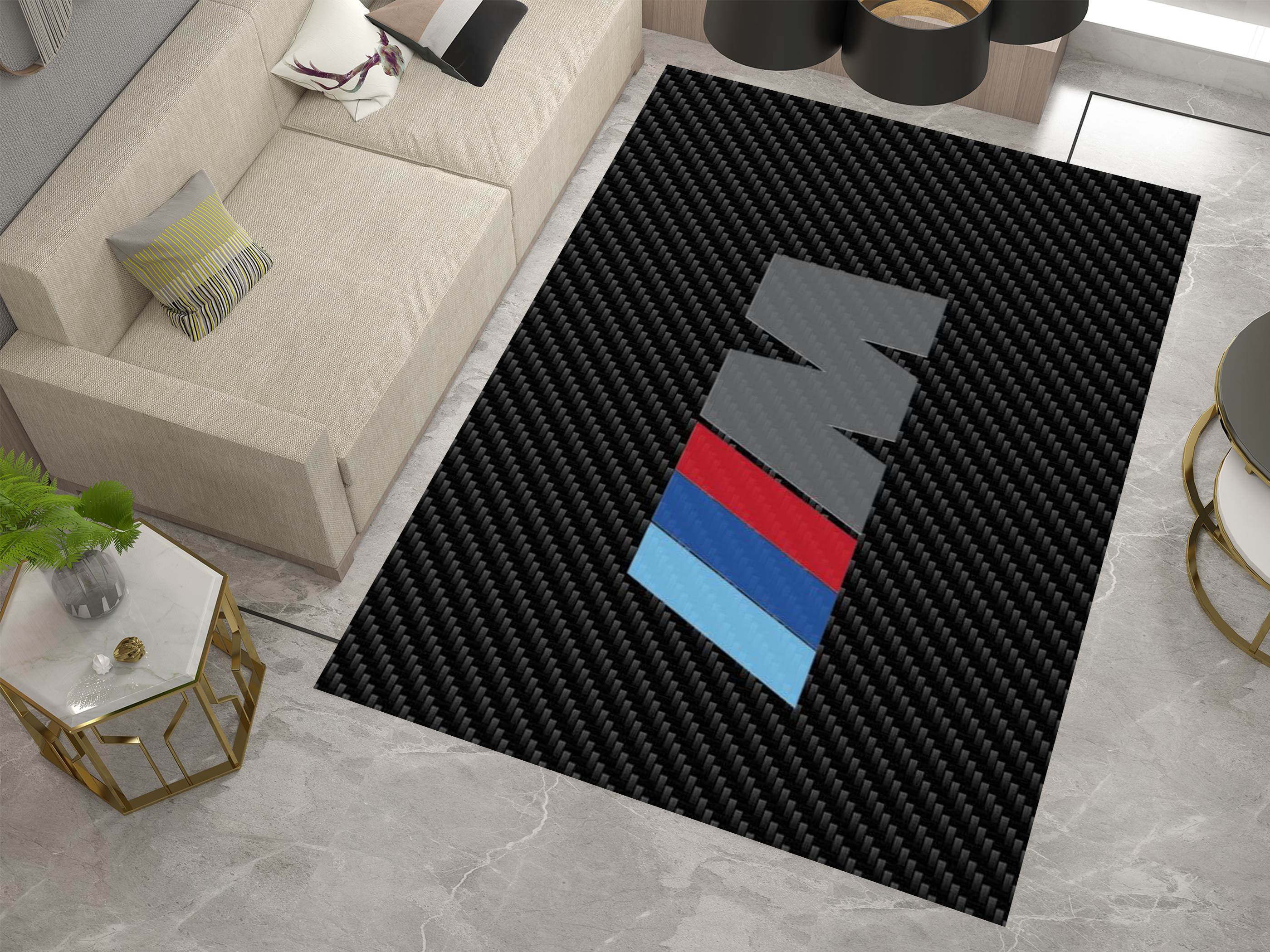 BMW Car Rug, Racing Inspired Carpet, Garage Rug