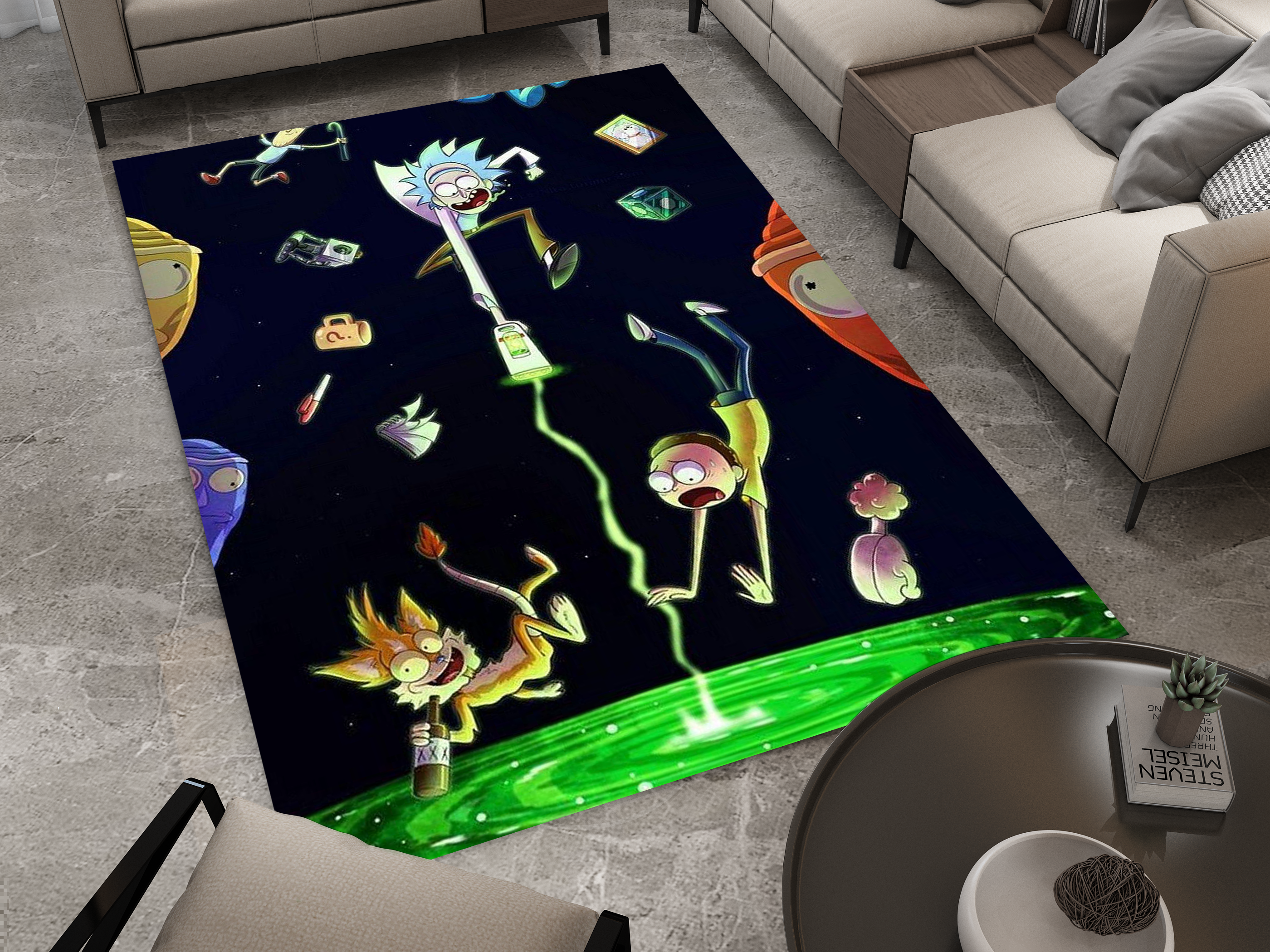 Rick and Morty Rug, Cartoon-Inspired Carpet, Portal Rick Rug, Geek Gift